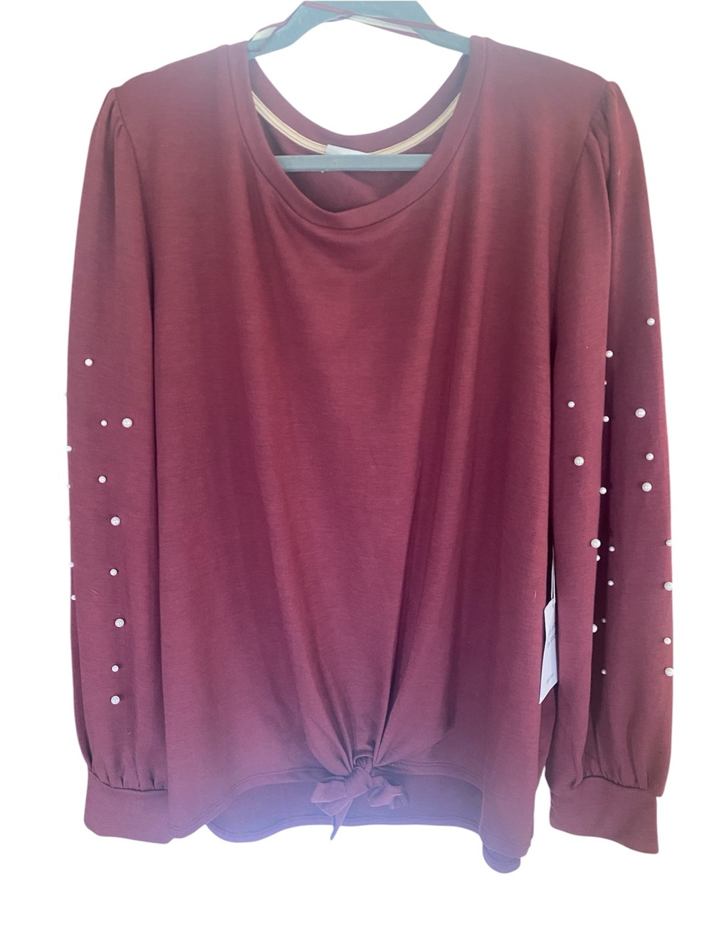 Skönhet Women’s Pearl-Accented Knot Front Long-Sleeve Top - Size 3X. NWT